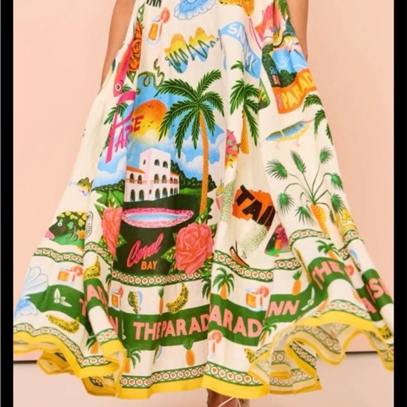 New Rachel Zoe Sunshine Paradise Palm Ocean Fish A-Line Tier Maxi Skirt - Picture 8 of 13